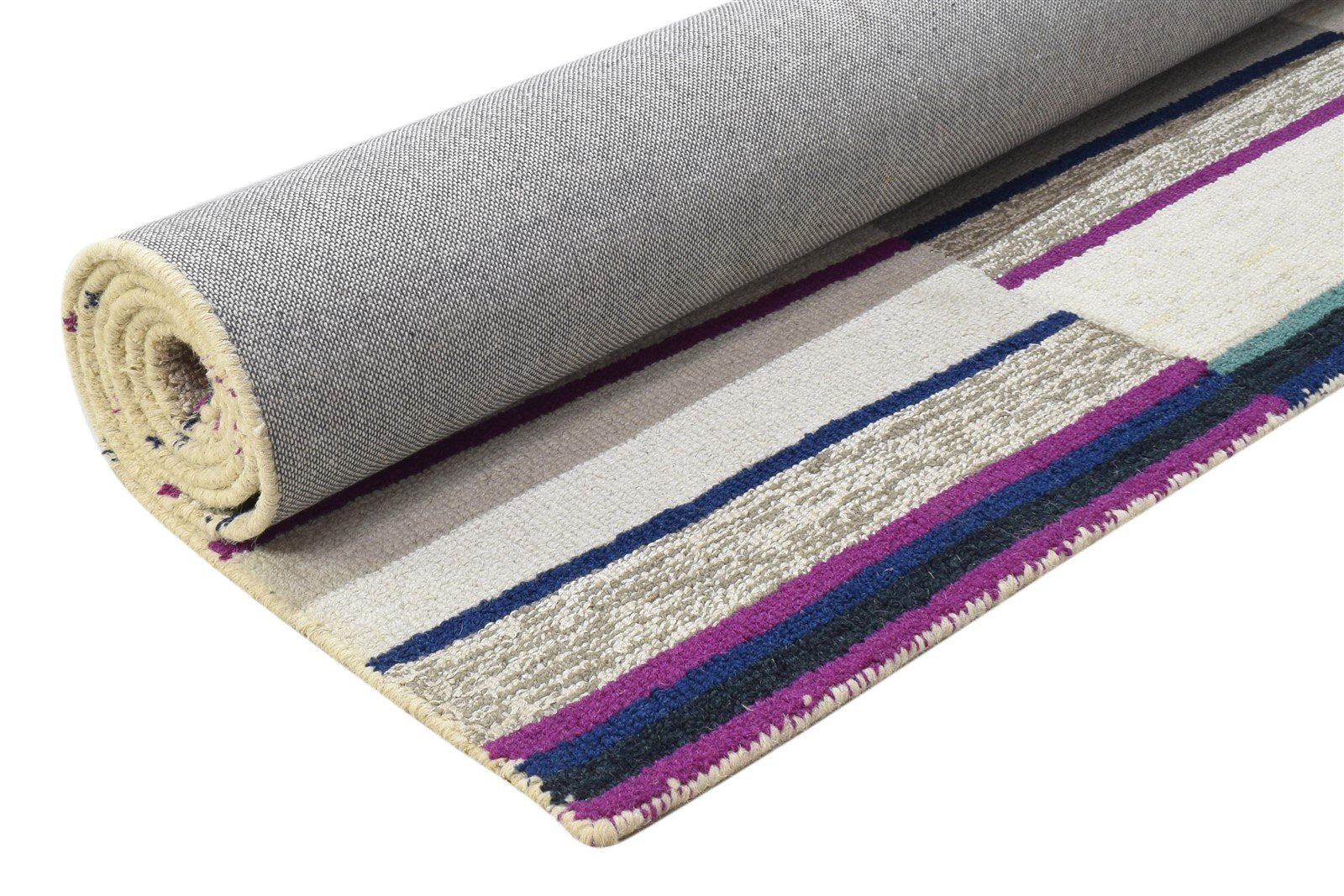 Grey Wool Rug 5' X 8' Modern Hand Tufted Scandinavian Striped Room Size Carpet 7864280252565