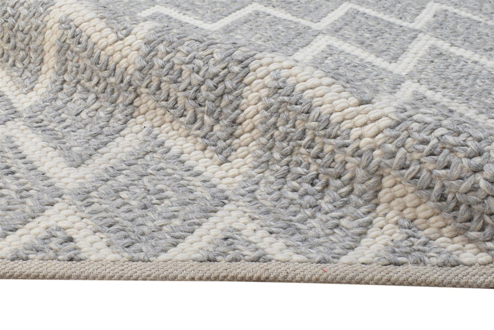 Grey Wool Rug 5' X 8' Modern Hand Woven Scandinavian Chevron Room Size Carpet 7865053151381