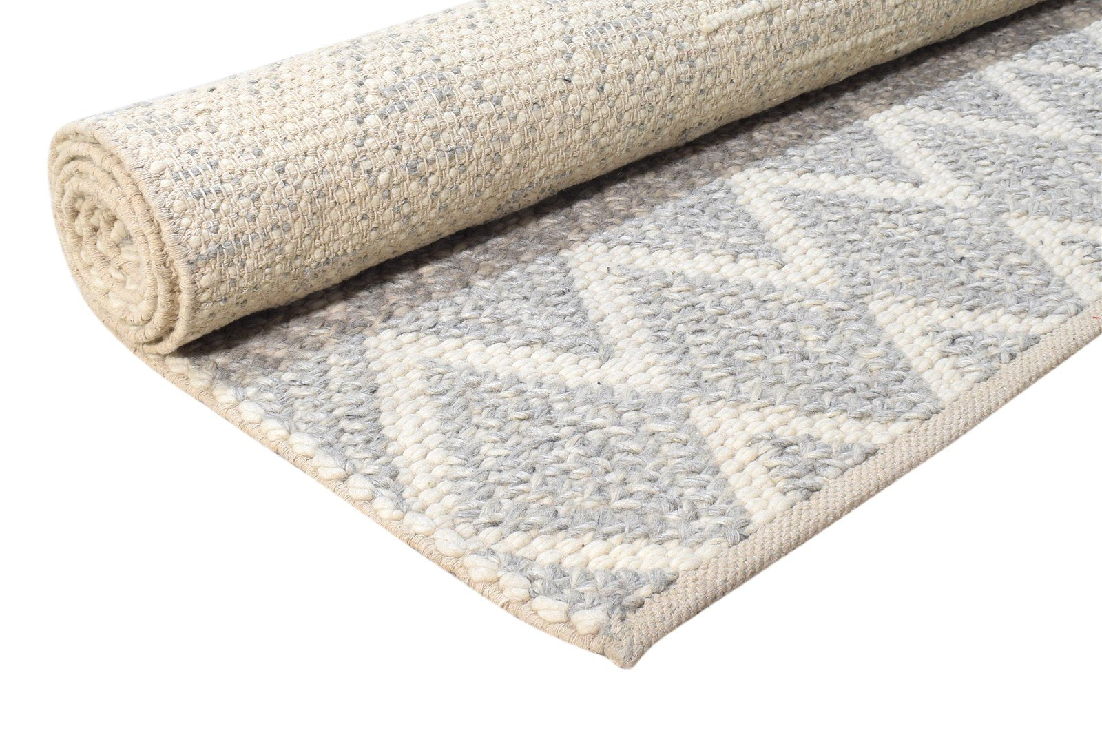 Grey Wool Rug 5' X 8' Modern Hand Woven Scandinavian Chevron Room Size Carpet 7865053151381