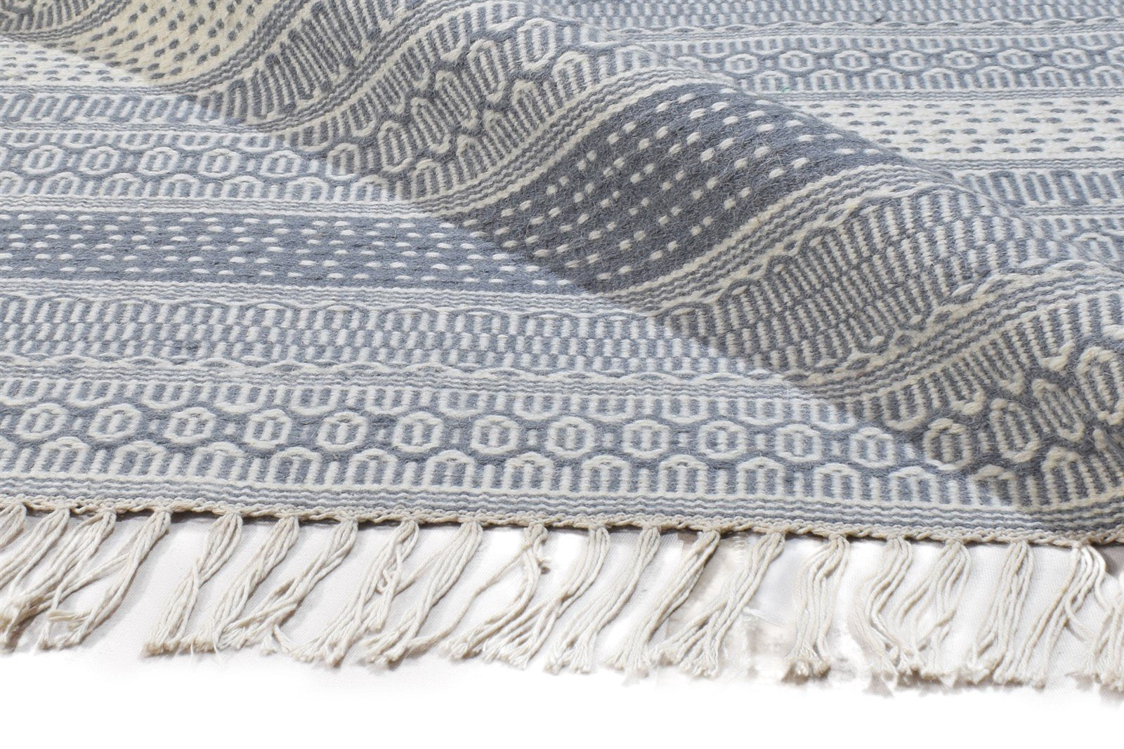 Eolande Grey Wool Rug 6' X 8' Modern Dhurrie Scandinavian Striped 7865035587733