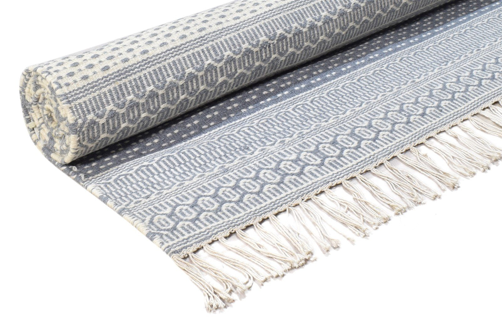 Eolande Grey Wool Rug 6' X 8' Modern Dhurrie Scandinavian Striped 7865035587733