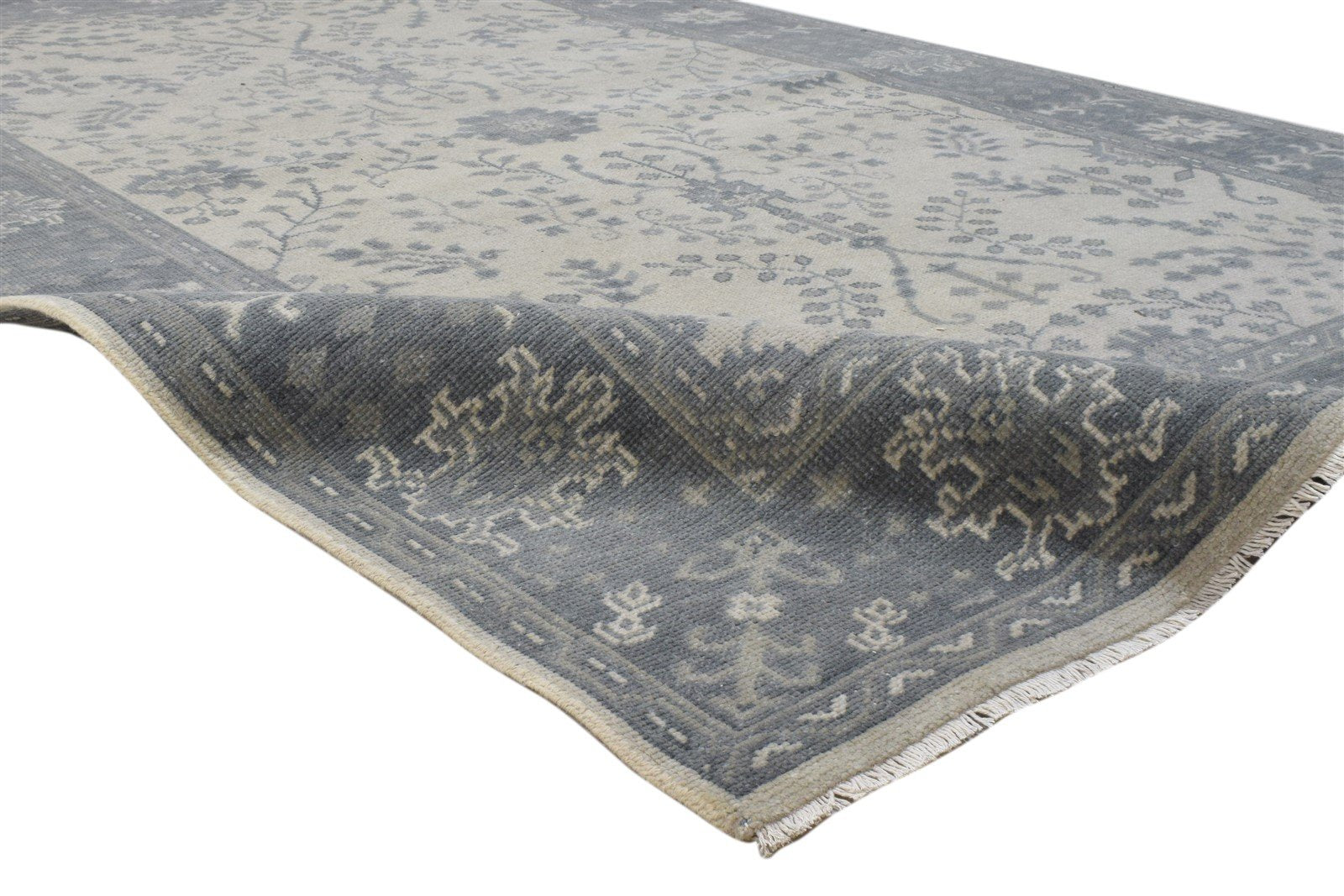 Grey Wool Rug 6X9 Persian Hand Knotted Sarouk-Indian Oriental Room Size Carpet 7860689272981