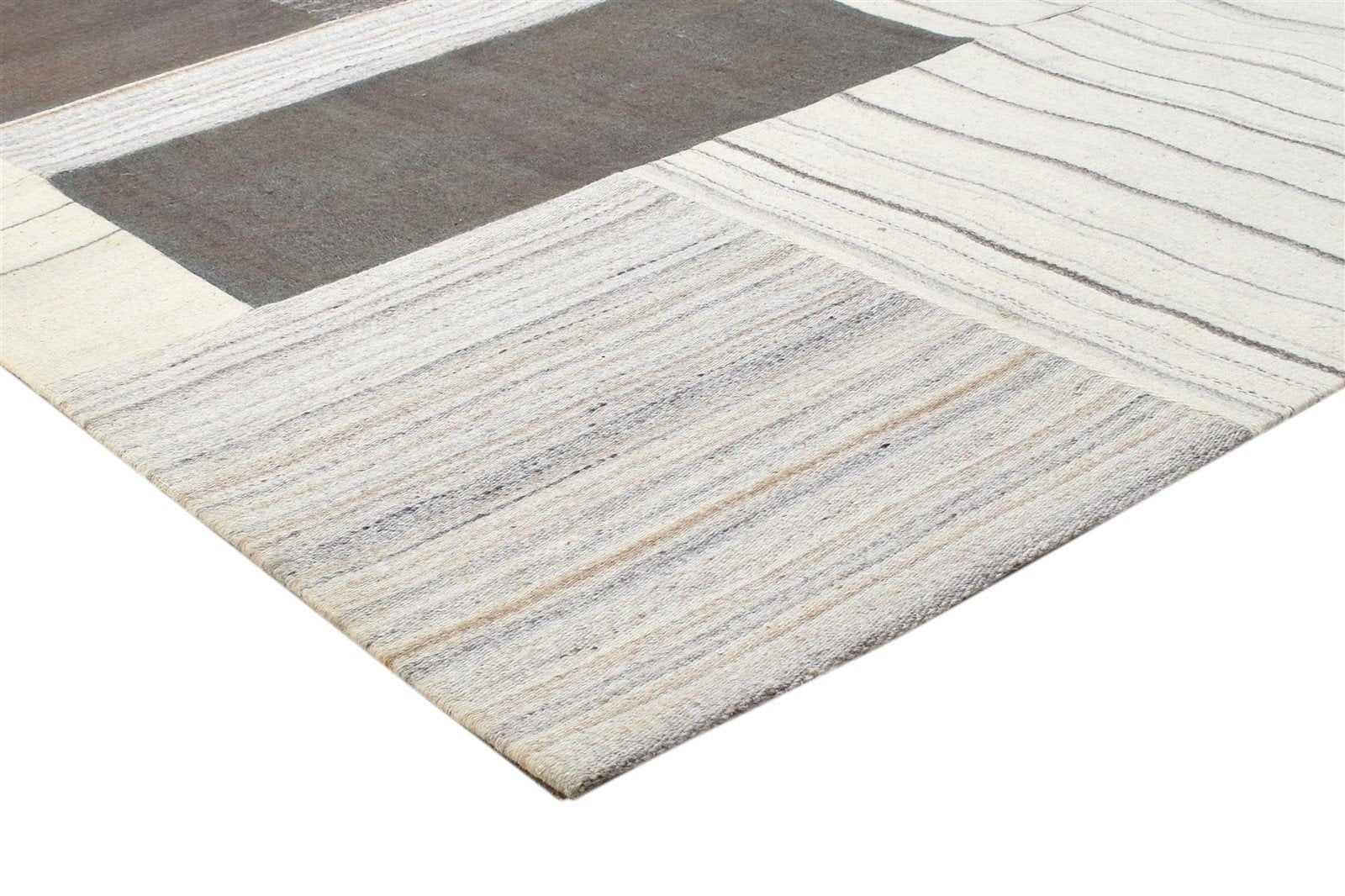 Grey Wool Rug 8' X 10' Modern Hand Tufted Scandinavian Geometric Large Carpet 7864110022805