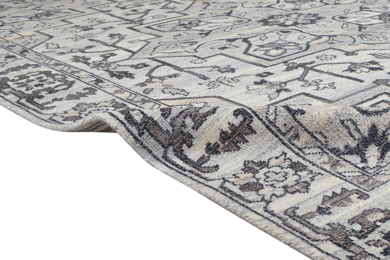 Grey Wool Rug 8' X 10' Persian Hand Knotted Heriz-Indian Oriental Large Carpet 7864176050325