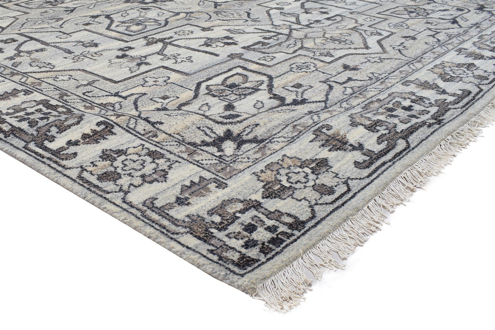 Grey Wool Rug 8' X 10' Persian Hand Knotted Heriz-Indian Oriental Large Carpet 7864176050325
