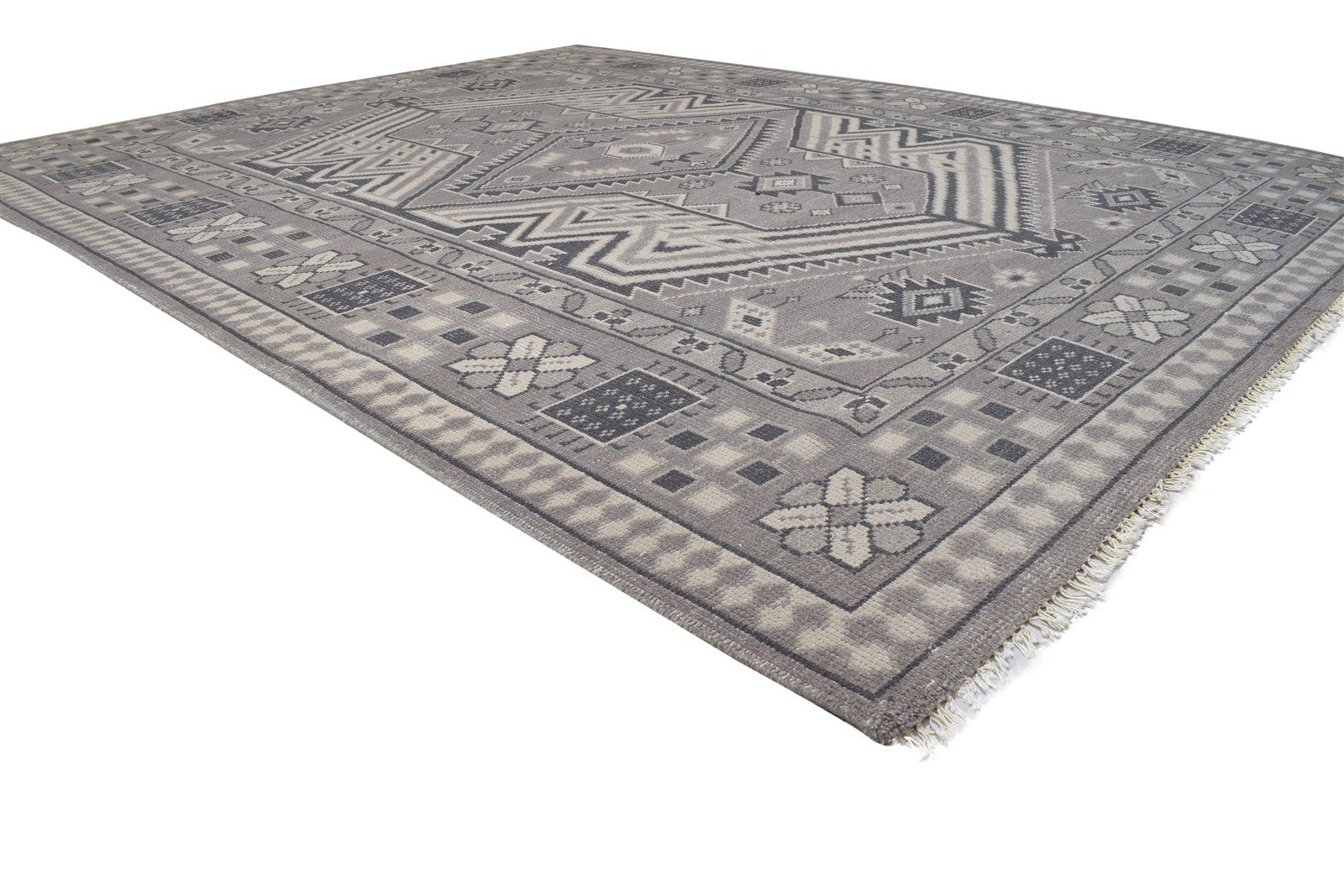 Grey Wool Rug 8' X 10' Persian Hand Knotted Kazak Oriental Large Carpet 7864176246933