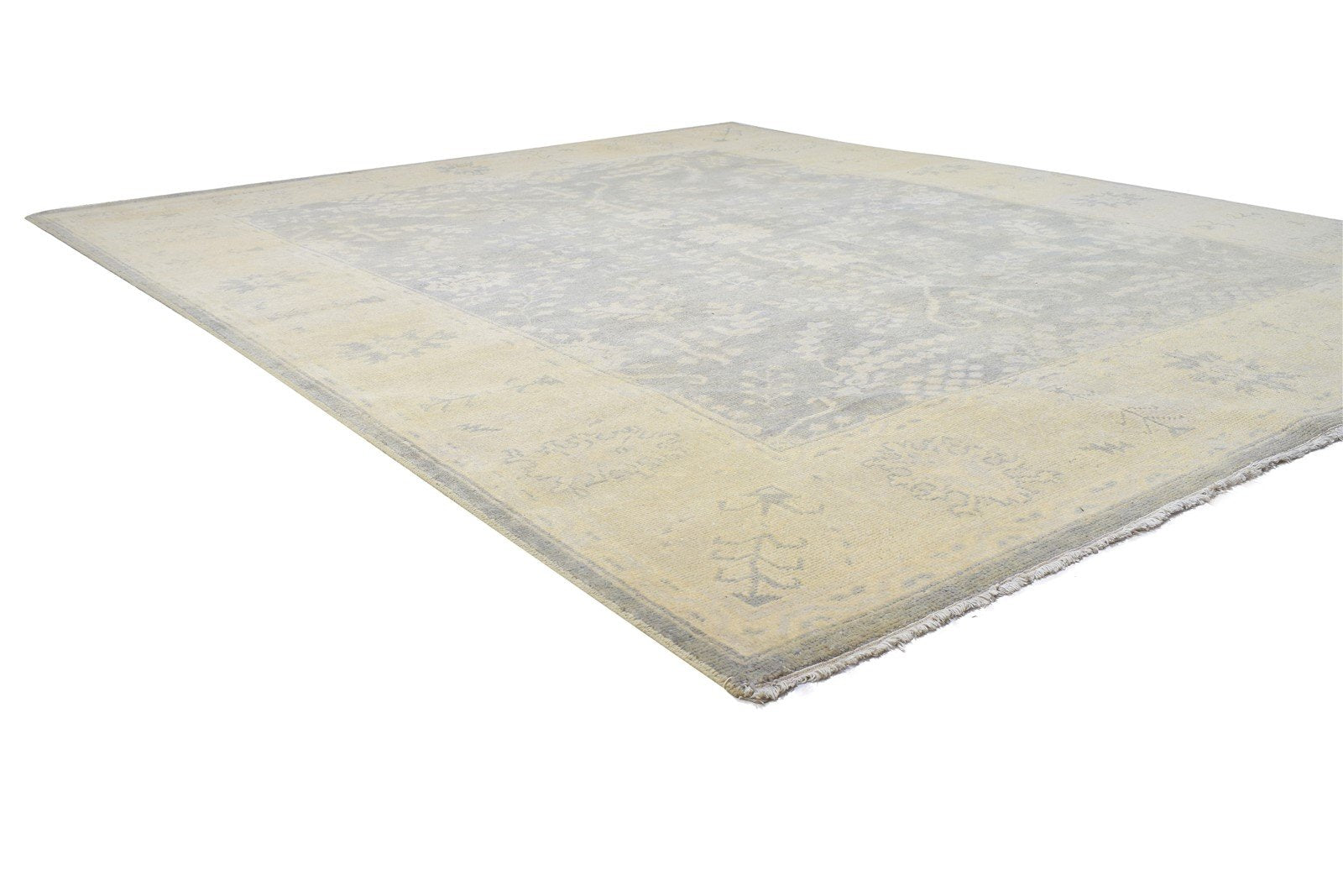 Grey Wool Rug 8' X 10' Persian Hand Knotted Sarouk-Indian Oriental Large Carpet 7864165662869