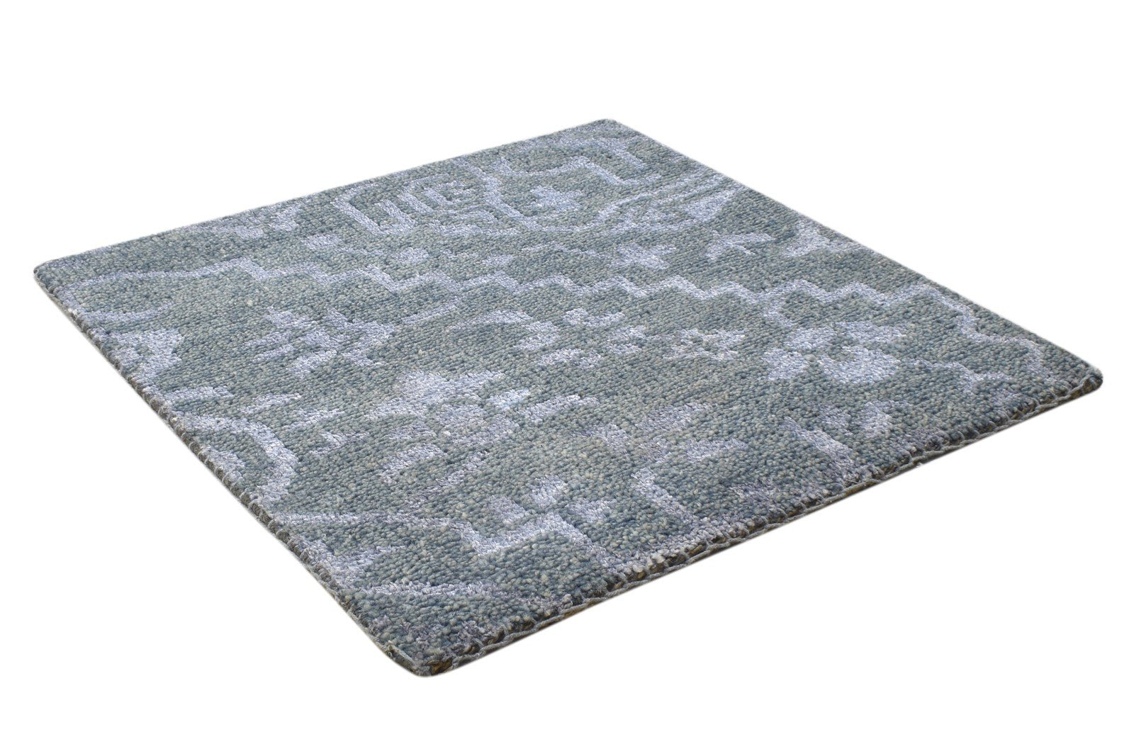 Grey Wool / Silk Rug 2' X 2' Modern Hand Knotted Moroccan Trellis Small Carpet 7864132731029