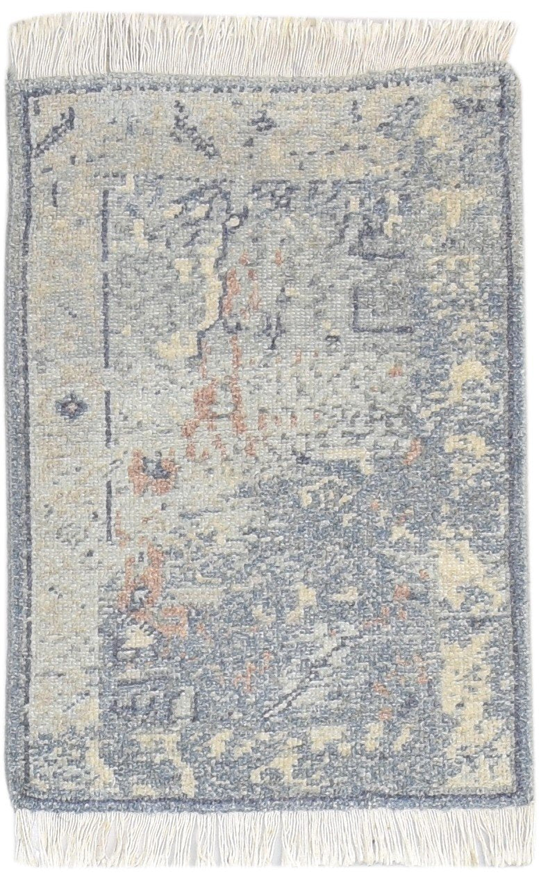 Grey Wool Silk Rug 2' X 3' Modern Hand Knotted American Abstract Small Carpet 7865050792085