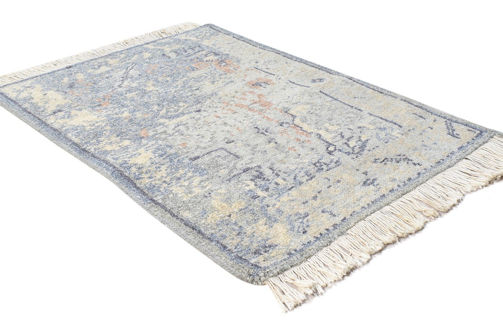 Grey Wool Silk Rug 2' X 3' Modern Hand Knotted American Abstract Small Carpet 7865050792085