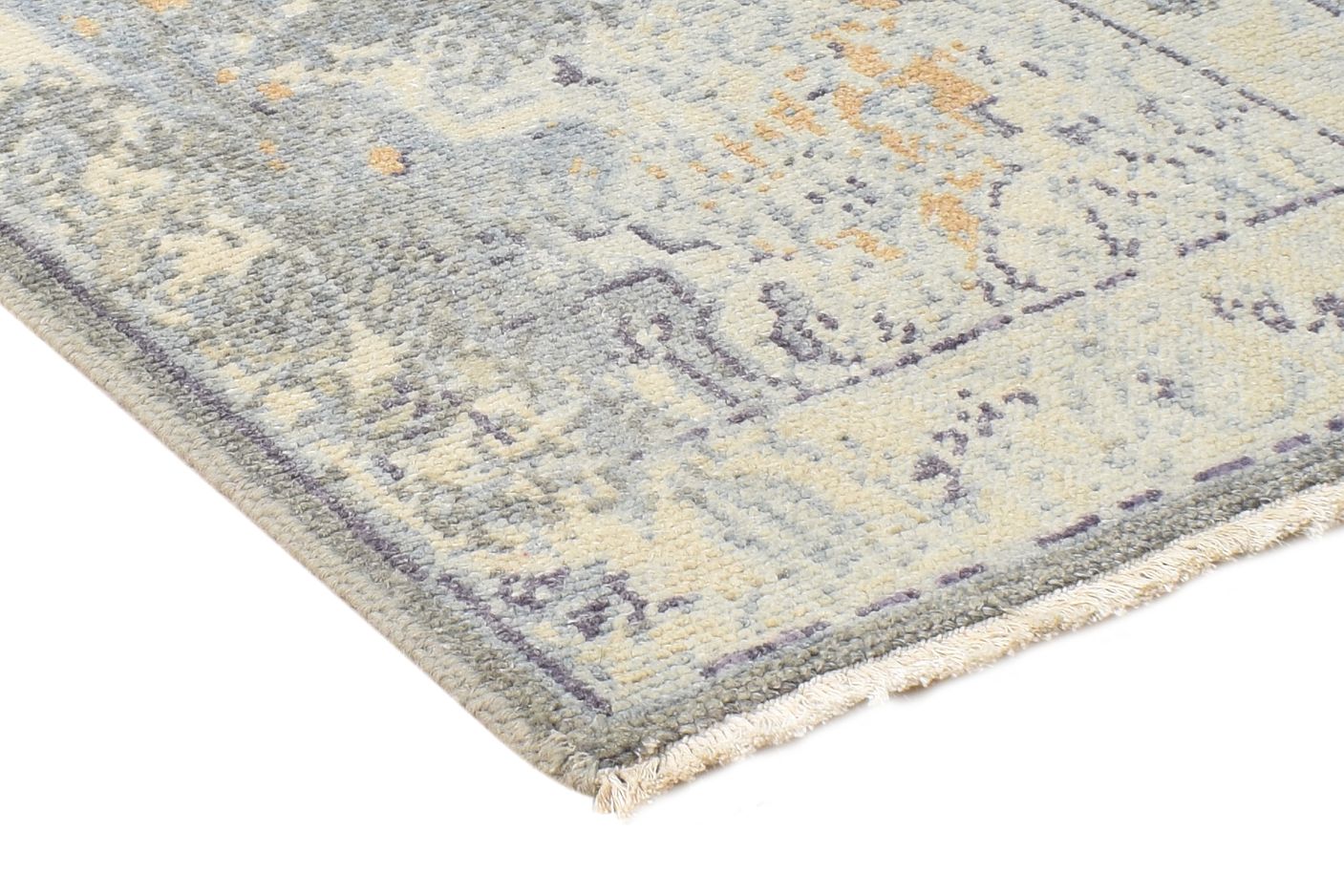 Grey Wool Silk Rug 2' X 3' Modern Hand Knotted American Abstract Small Carpet 7865121079445