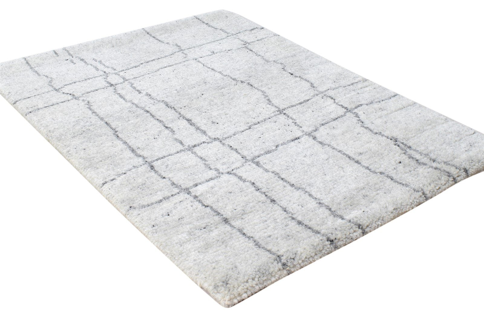 Grey Wool Silk Rug 2' X 3' Shag Hand Knotted Moroccan Diamond Small Carpet 7864622710933