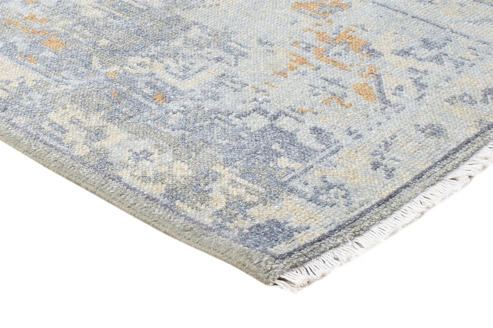 Grey Wool Silk Rug 2X3 Modern Hand Knotted Heriz-Indian Abstract Small Carpet 7865143984277
