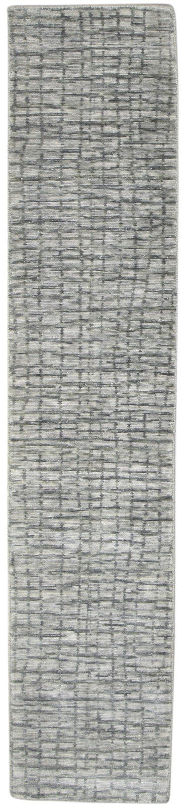 Grey Wool Silk Rug 2X8 Modern Jacquard Loom Scandinavian Geometric Small Runner 7864147312789