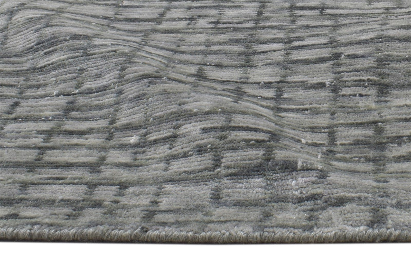 Grey Wool Silk Rug 2X8 Modern Jacquard Loom Scandinavian Geometric Small Runner 7864147312789