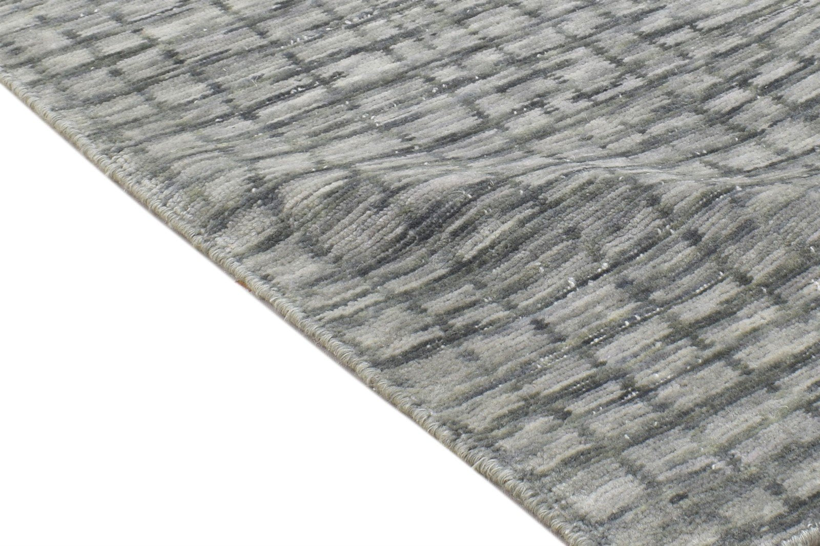 Grey Wool Silk Rug 2X8 Modern Jacquard Loom Scandinavian Geometric Small Runner 7864147312789