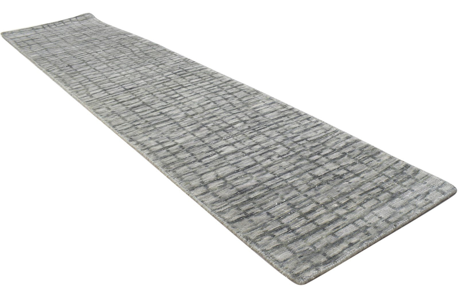 Grey Wool Silk Rug 2X8 Modern Jacquard Loom Scandinavian Geometric Small Runner 7864147312789