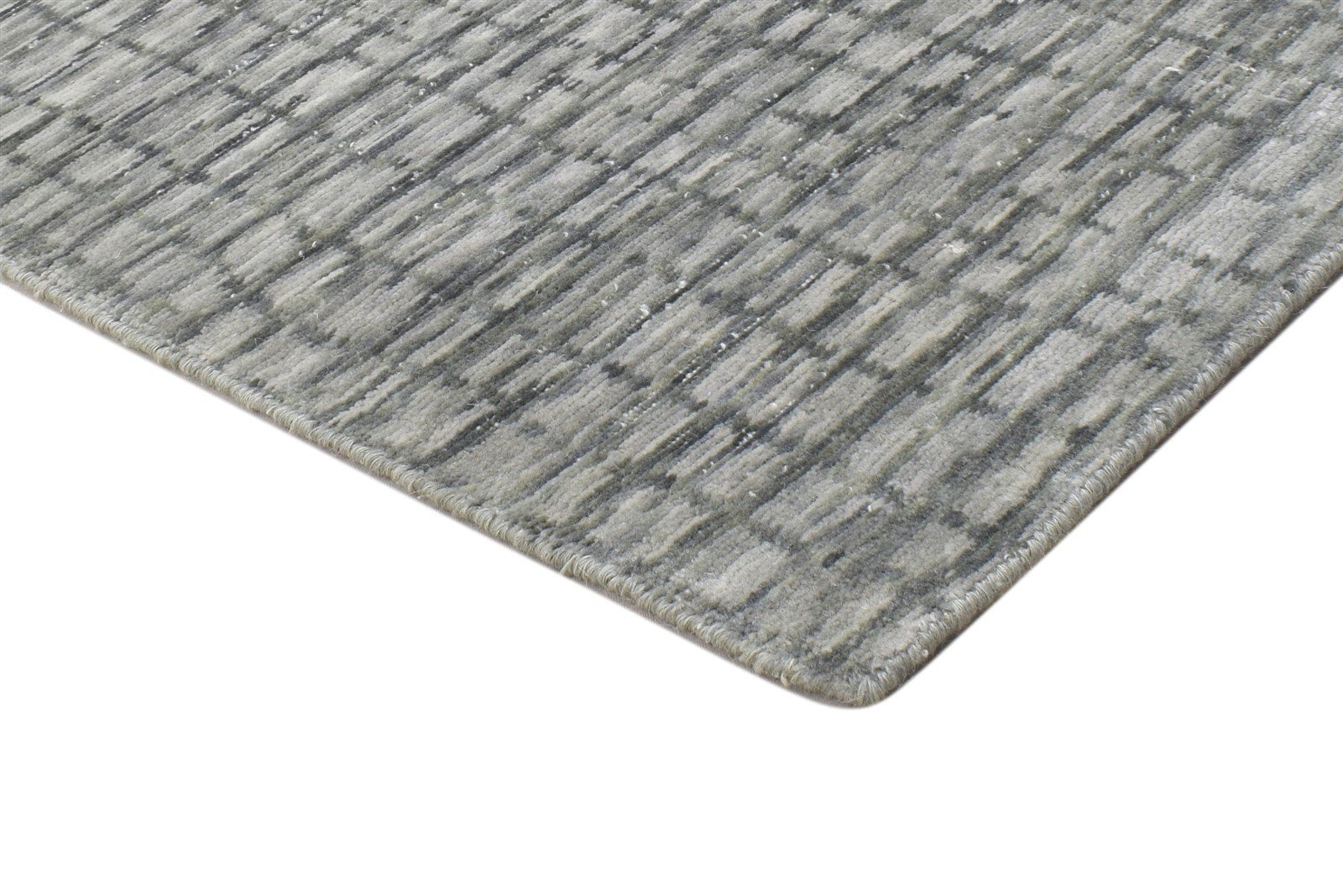 Grey Wool Silk Rug 2X8 Modern Jacquard Loom Scandinavian Geometric Small Runner 7864147312789