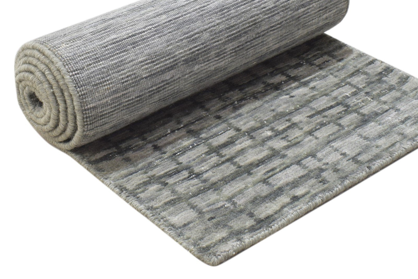 Grey Wool Silk Rug 2X8 Modern Jacquard Loom Scandinavian Geometric Small Runner 7864147312789