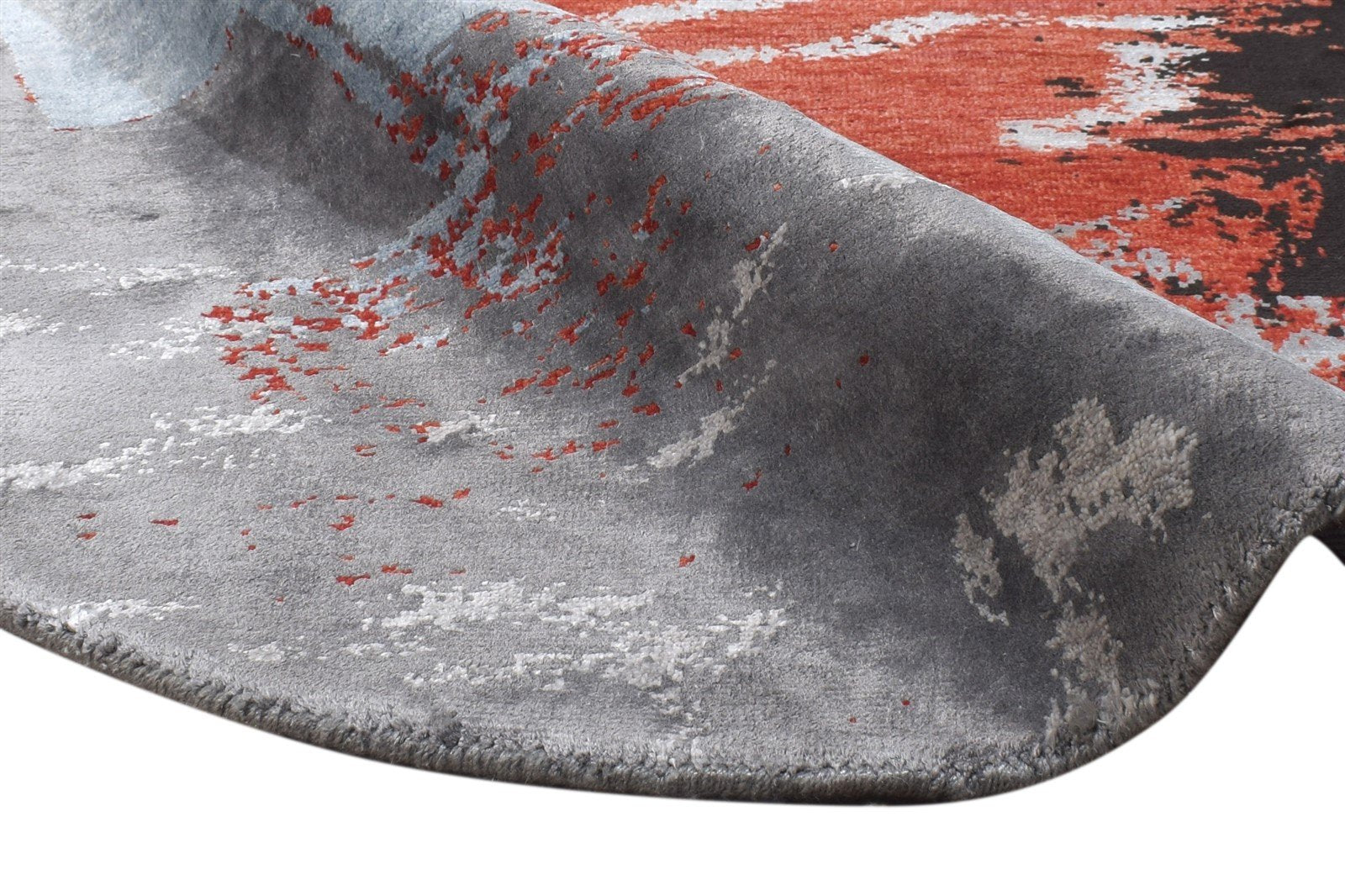 Grey Wool / Silk Rug 3' X 3' Modern Hand Knotted Indian Abstract Small Round 7864587223189