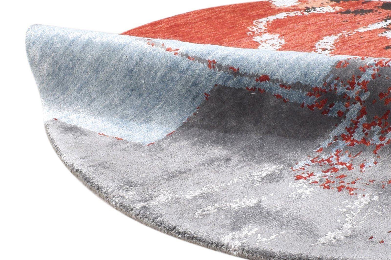 Grey Wool / Silk Rug 3' X 3' Modern Hand Knotted Indian Abstract Small Round 7864587223189