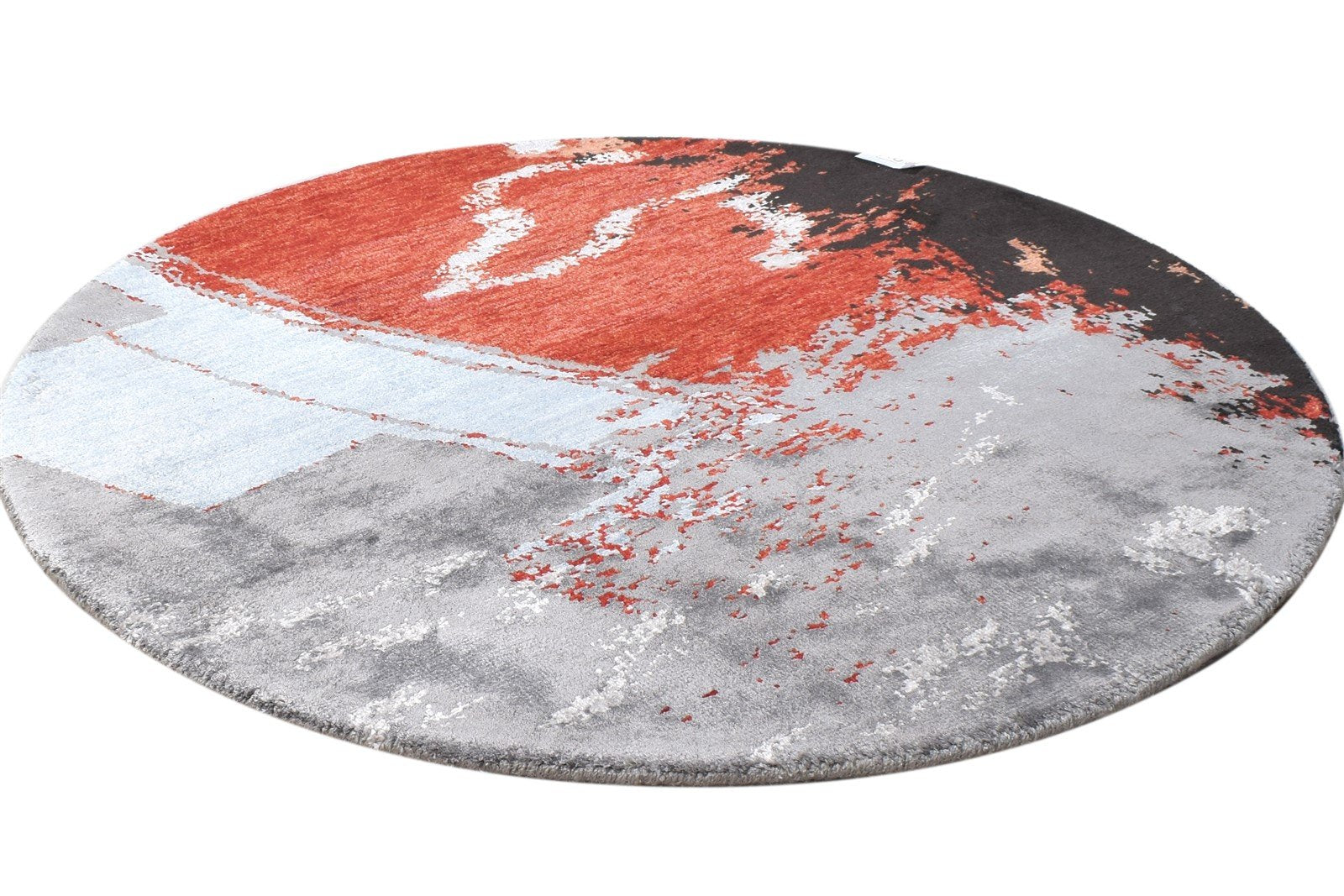 Grey Wool / Silk Rug 3' X 3' Modern Hand Knotted Indian Abstract Small Round 7864587223189