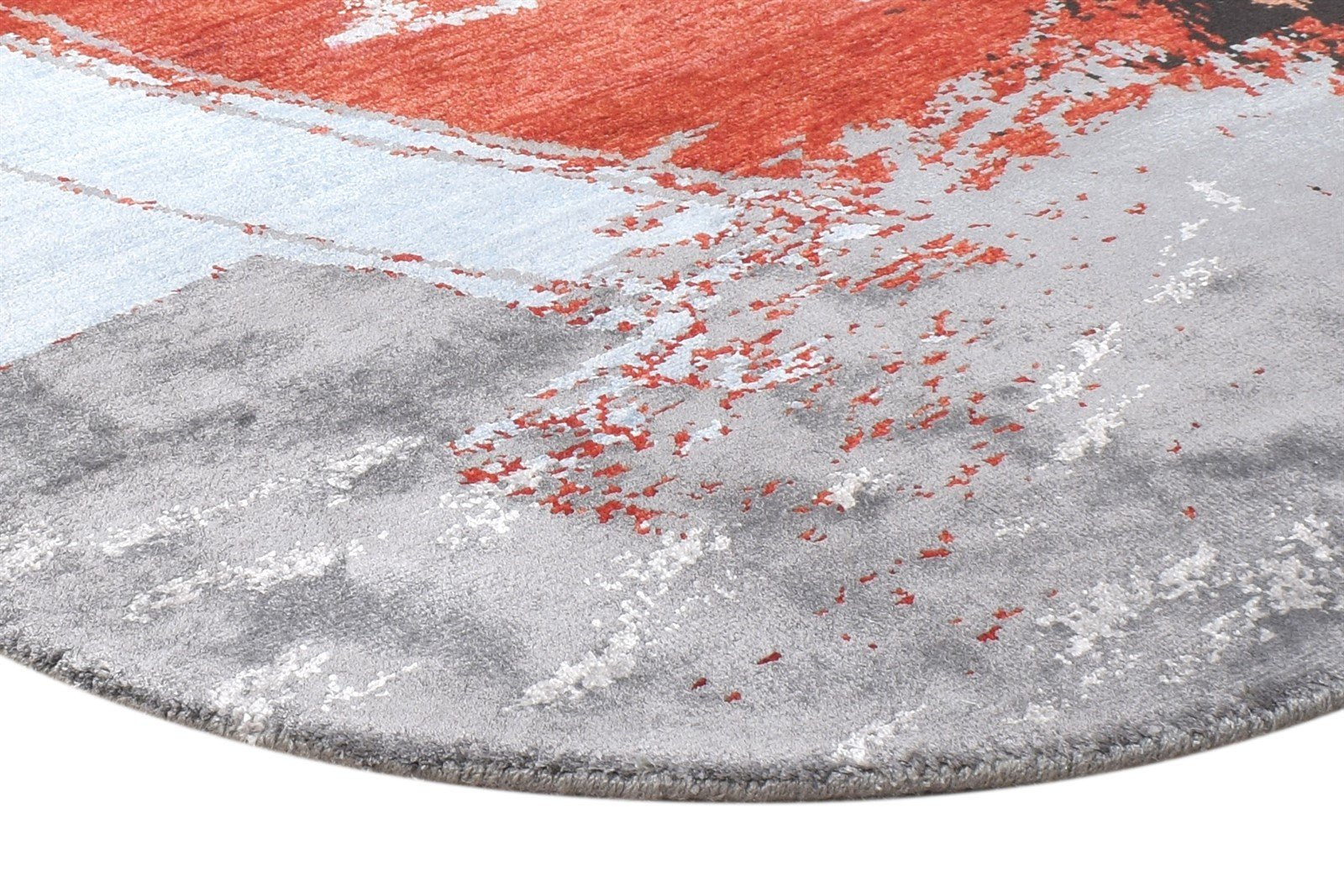 Grey Wool / Silk Rug 3' X 3' Modern Hand Knotted Indian Abstract Small Round 7864587223189