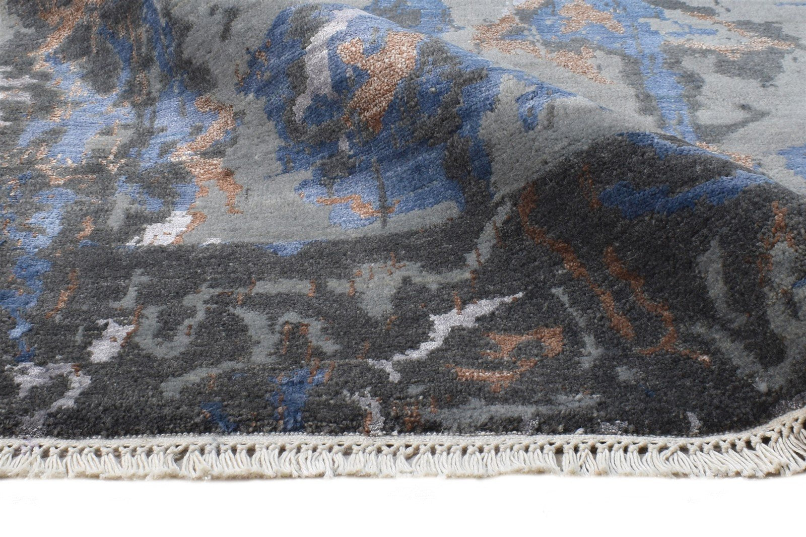 Grey Wool / Silk Rug 3' X 5' Modern Hand Knotted Oriental Abstract Small Carpet 7864595251349