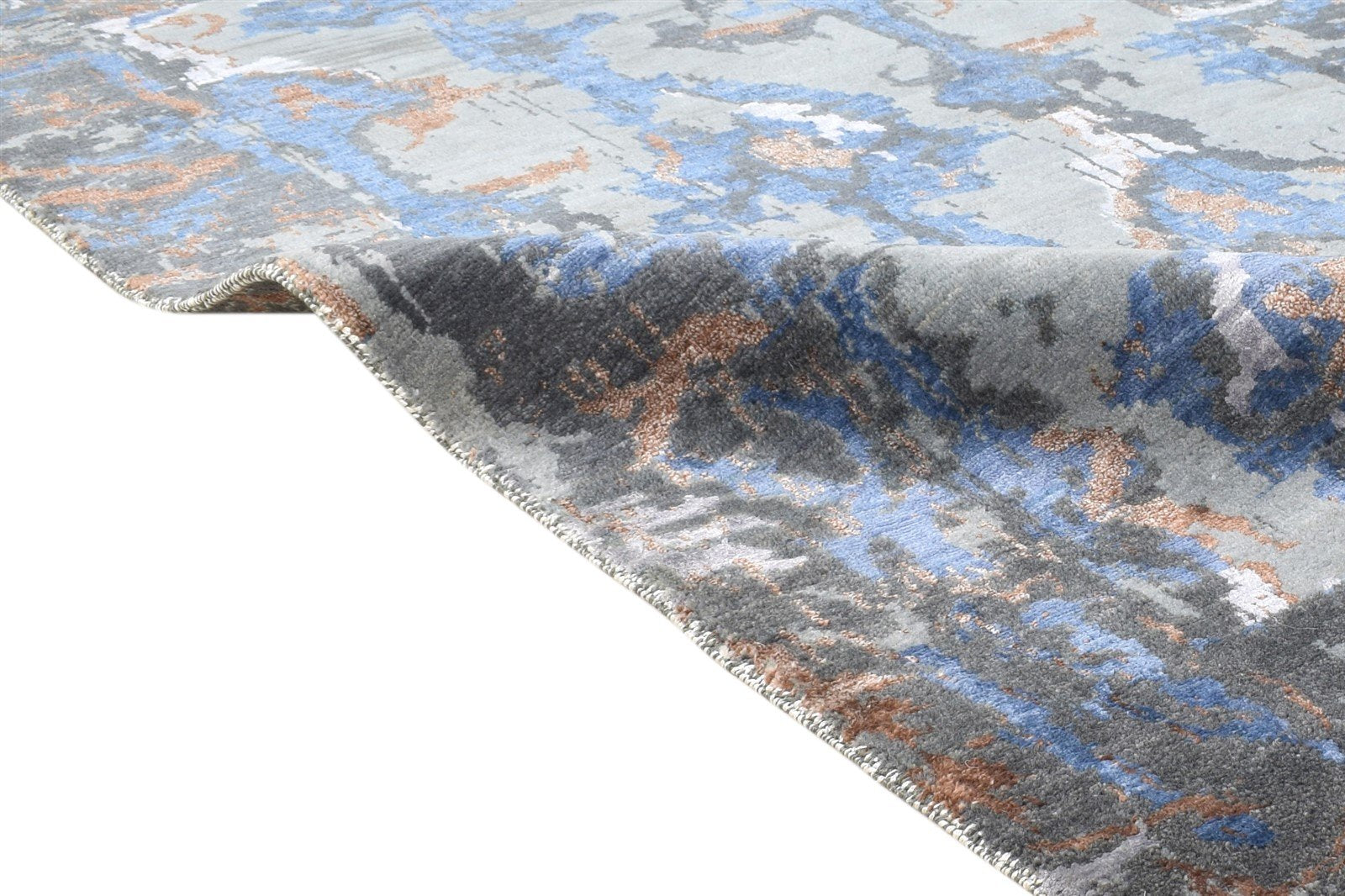 Grey Wool / Silk Rug 3' X 5' Modern Hand Knotted Oriental Abstract Small Carpet 7864595251349