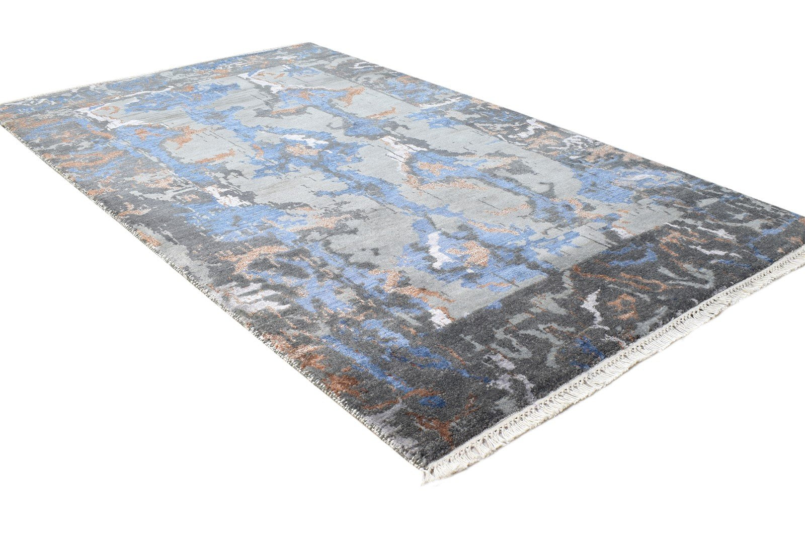 Grey Wool / Silk Rug 3' X 5' Modern Hand Knotted Oriental Abstract Small Carpet 7864595251349