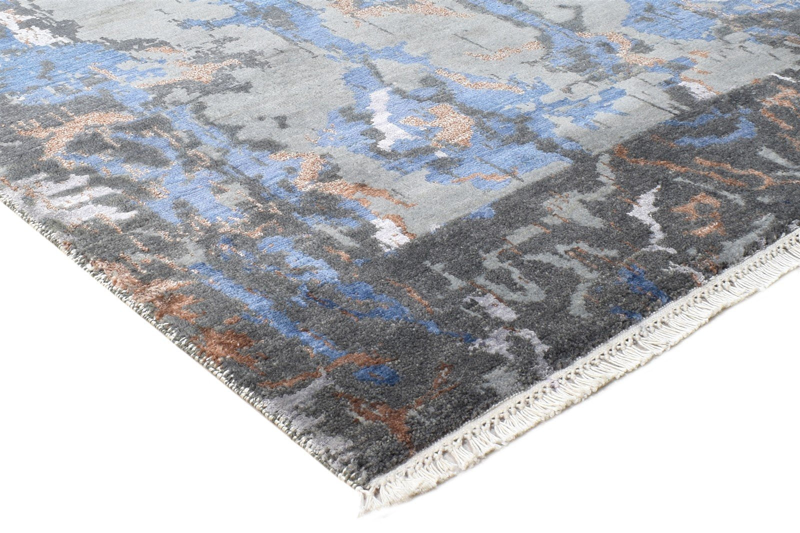Grey Wool / Silk Rug 3' X 5' Modern Hand Knotted Oriental Abstract Small Carpet 7864595251349