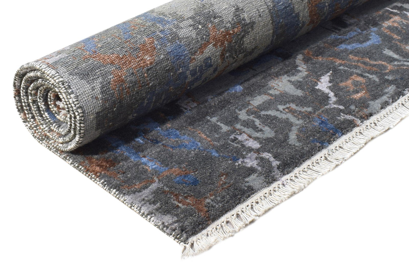Grey Wool / Silk Rug 3' X 5' Modern Hand Knotted Oriental Abstract Small Carpet 7864595251349