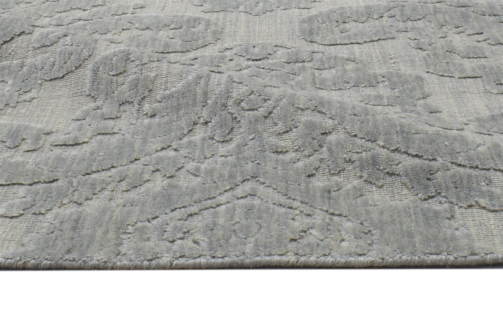 Grey Wool Silk Rug 3' X 8' Modern Jacquard Loom French Damask Small Runner 7864146690197