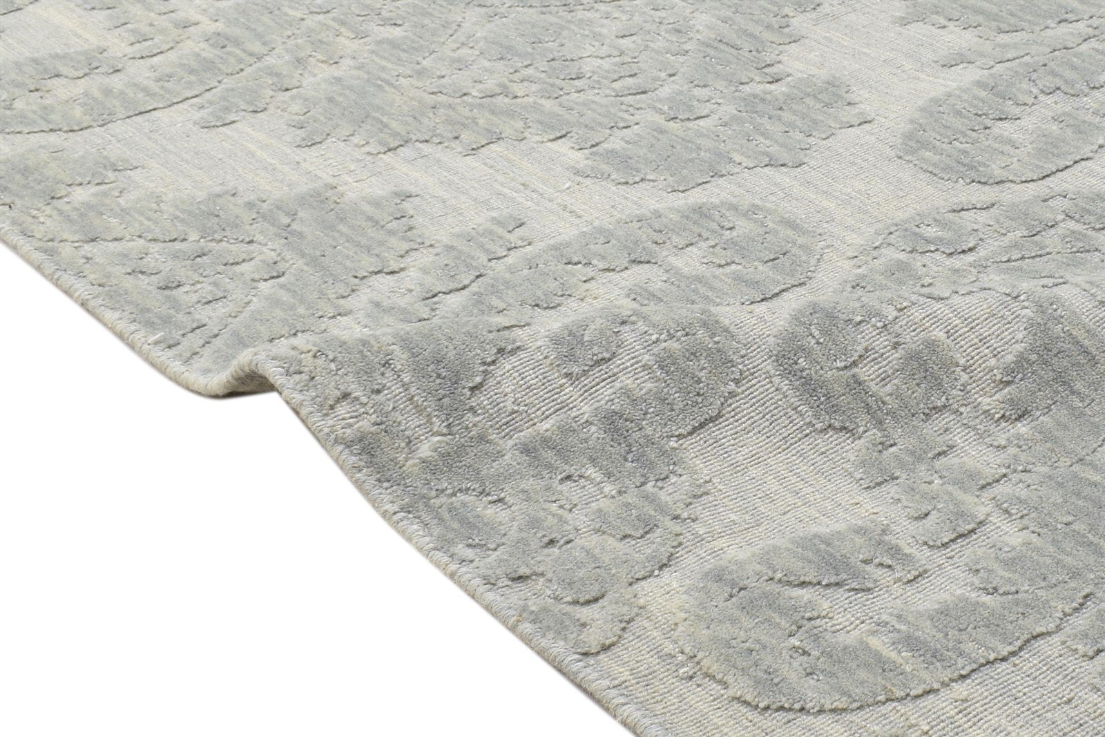 Grey Wool Silk Rug 3' X 8' Modern Jacquard Loom French Damask Small Runner 7864146690197