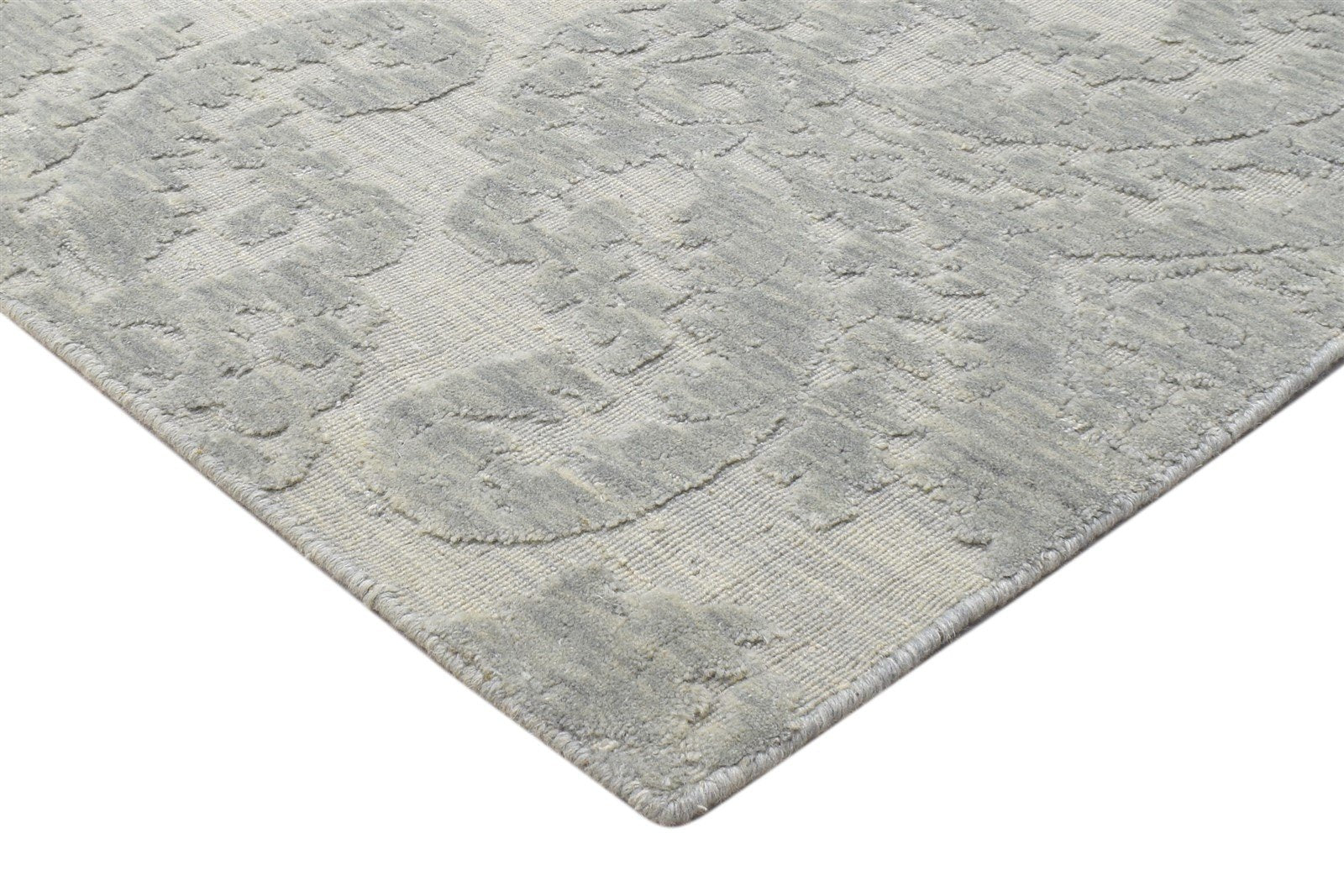 Grey Wool Silk Rug 3' X 8' Modern Jacquard Loom French Damask Small Runner 7864146690197