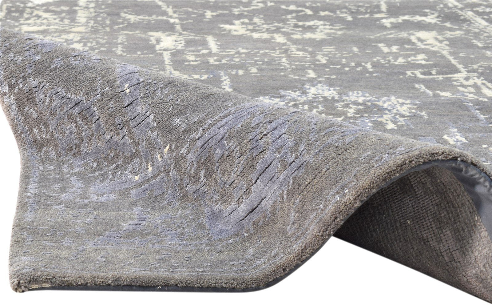 Grey Wool / Silk Rug 4X6 Modern Hand Knotted Oushak Distressed Room Size Carpet 7864082858133