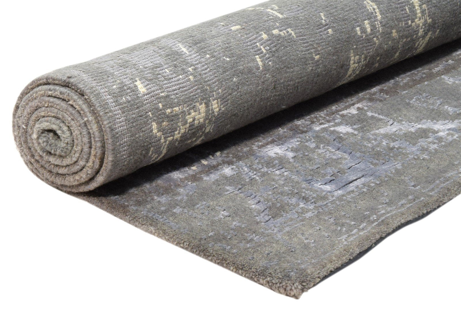 Grey Wool / Silk Rug 4X6 Modern Hand Knotted Oushak Distressed Room Size Carpet 7864082858133