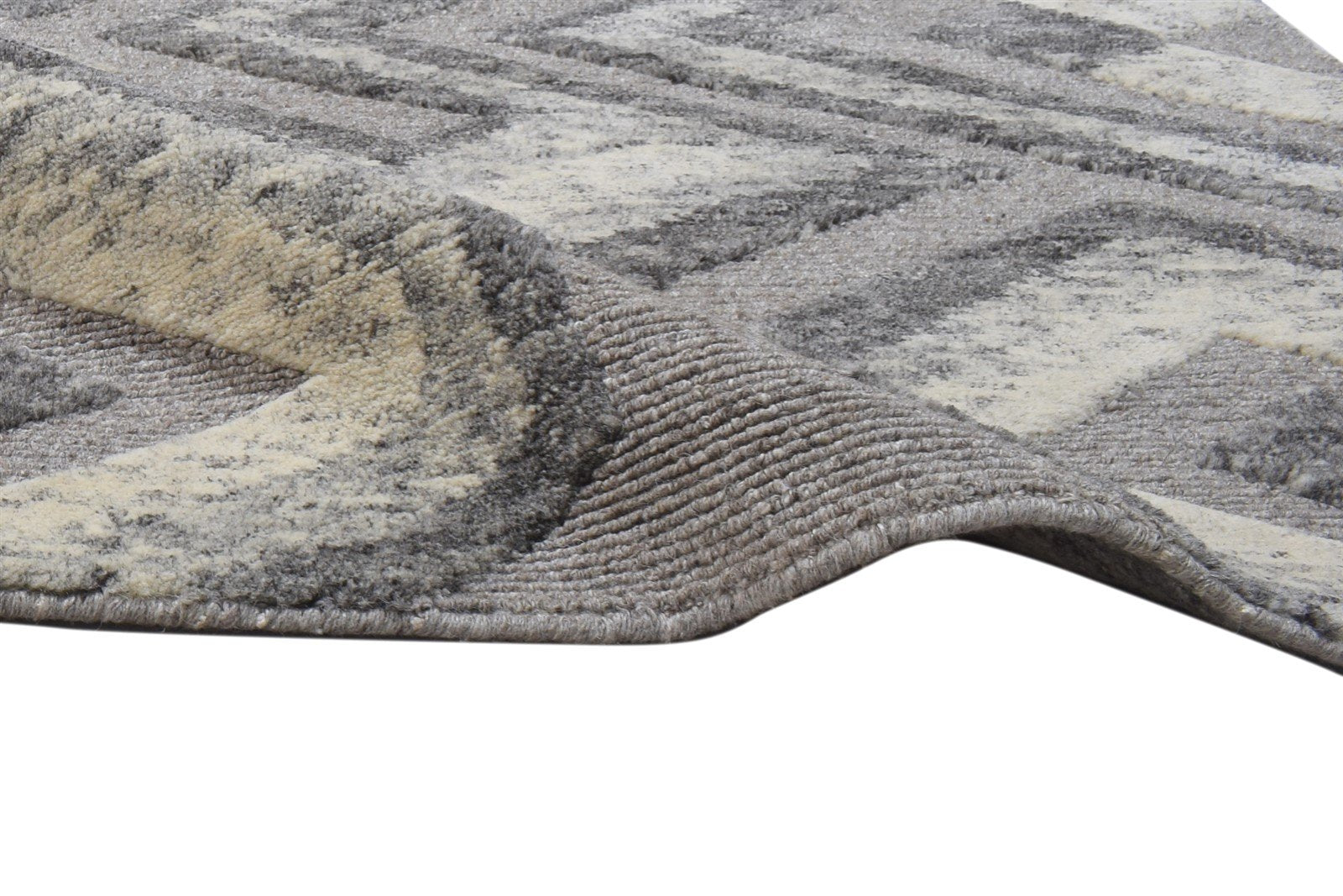 Grey Wool / Silk Rug 4X6 Shag Hand Knotted Moroccan Geometric Room Size Carpet 7864090099861