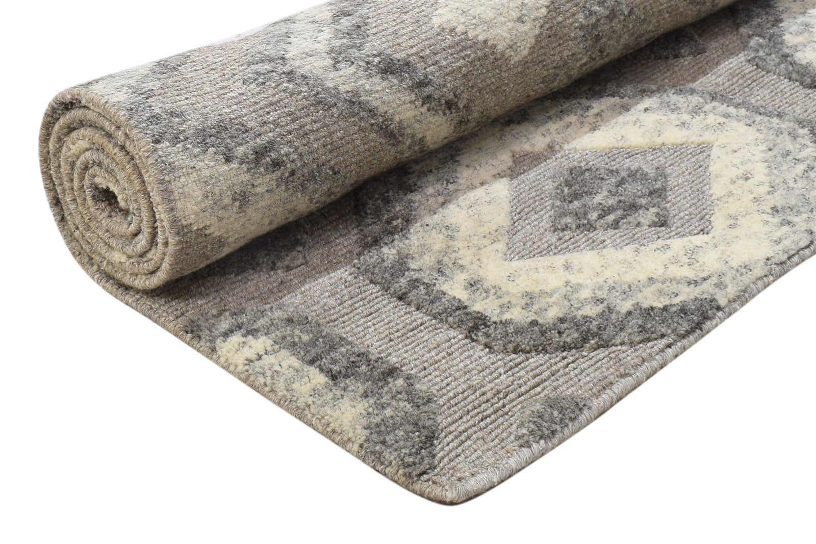 Grey Wool / Silk Rug 4X6 Shag Hand Knotted Moroccan Geometric Room Size Carpet 7864090099861