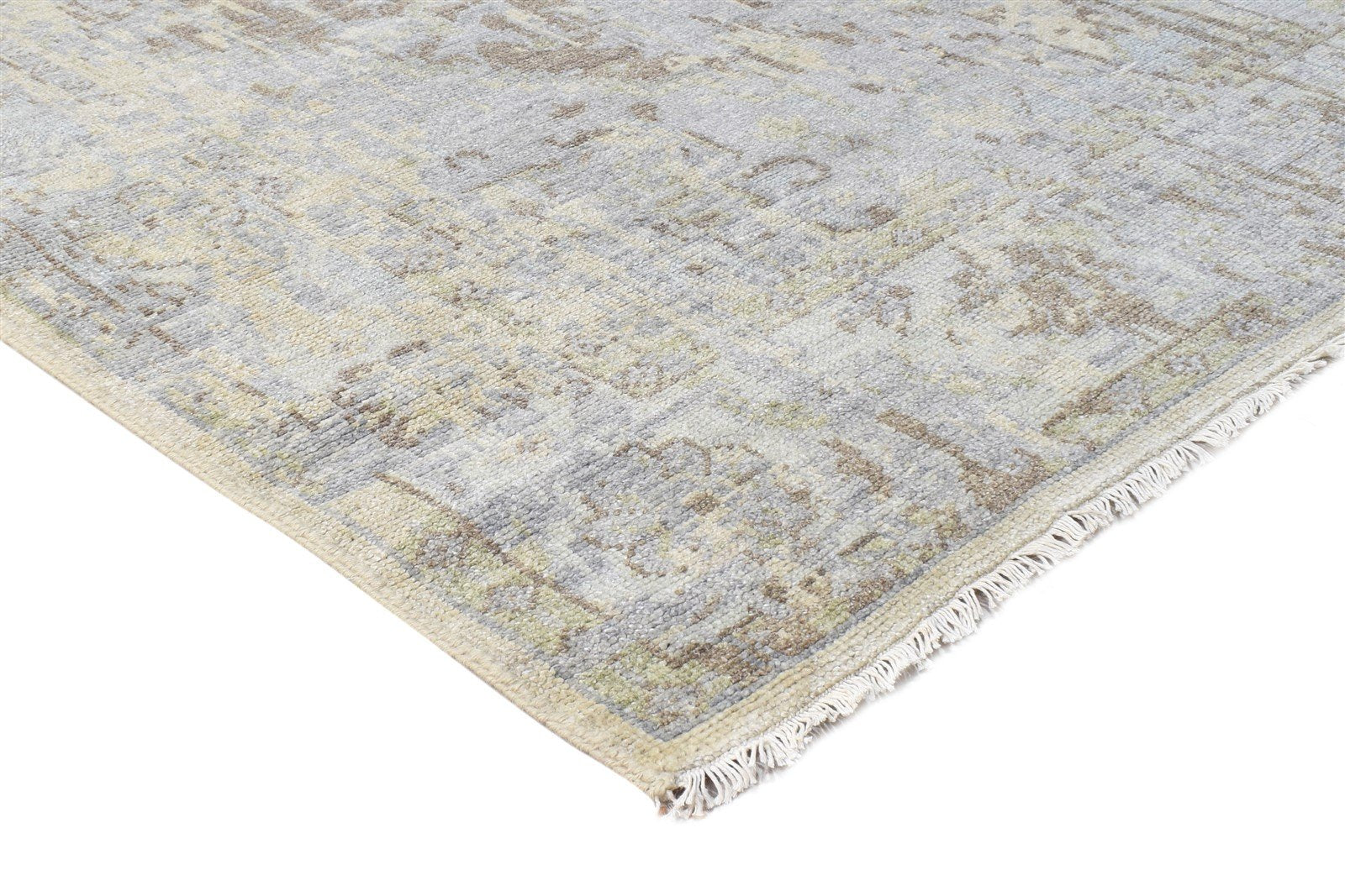 Grey Wool Silk Rug 5X8 Modern Hand Knotted American Abstract Room Size Carpet 7865145655445