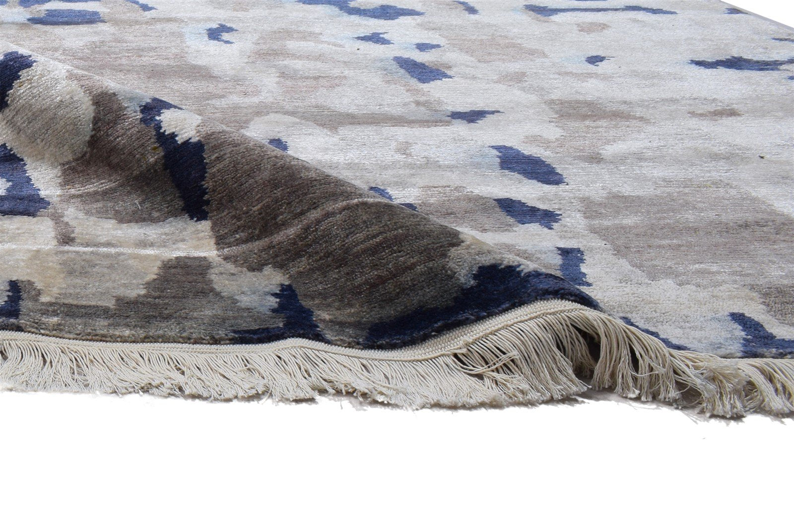 Grey Wool / Silk Rug 5X8 Modern Hand Knotted Indian Abstract Room Size Carpet 7864090460309