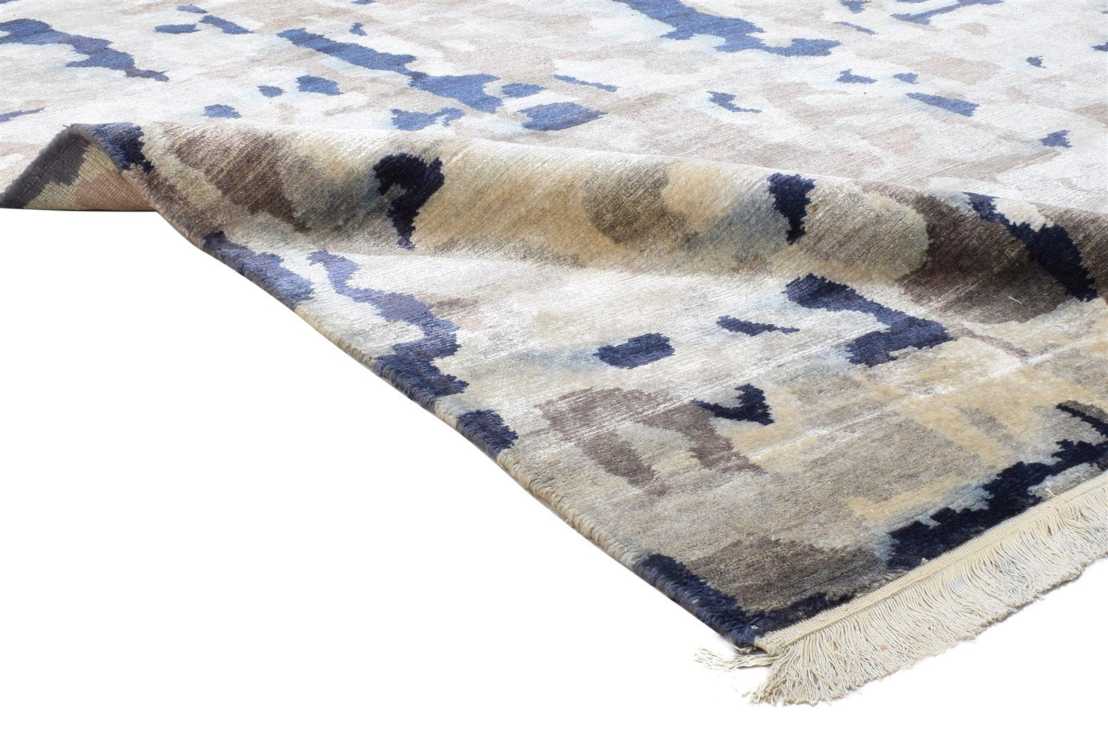 Grey Wool / Silk Rug 5X8 Modern Hand Knotted Indian Abstract Room Size Carpet 7864090460309