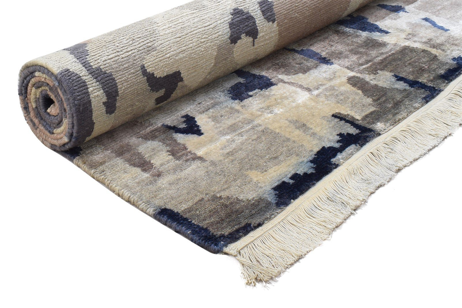 Grey Wool / Silk Rug 5X8 Modern Hand Knotted Indian Abstract Room Size Carpet 7864090460309