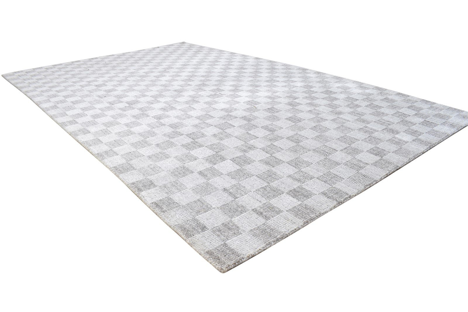 Grey Wool / Silk Rug 5X8 Modern Handloom Scandinavian Geometric Room Size 7864225759381