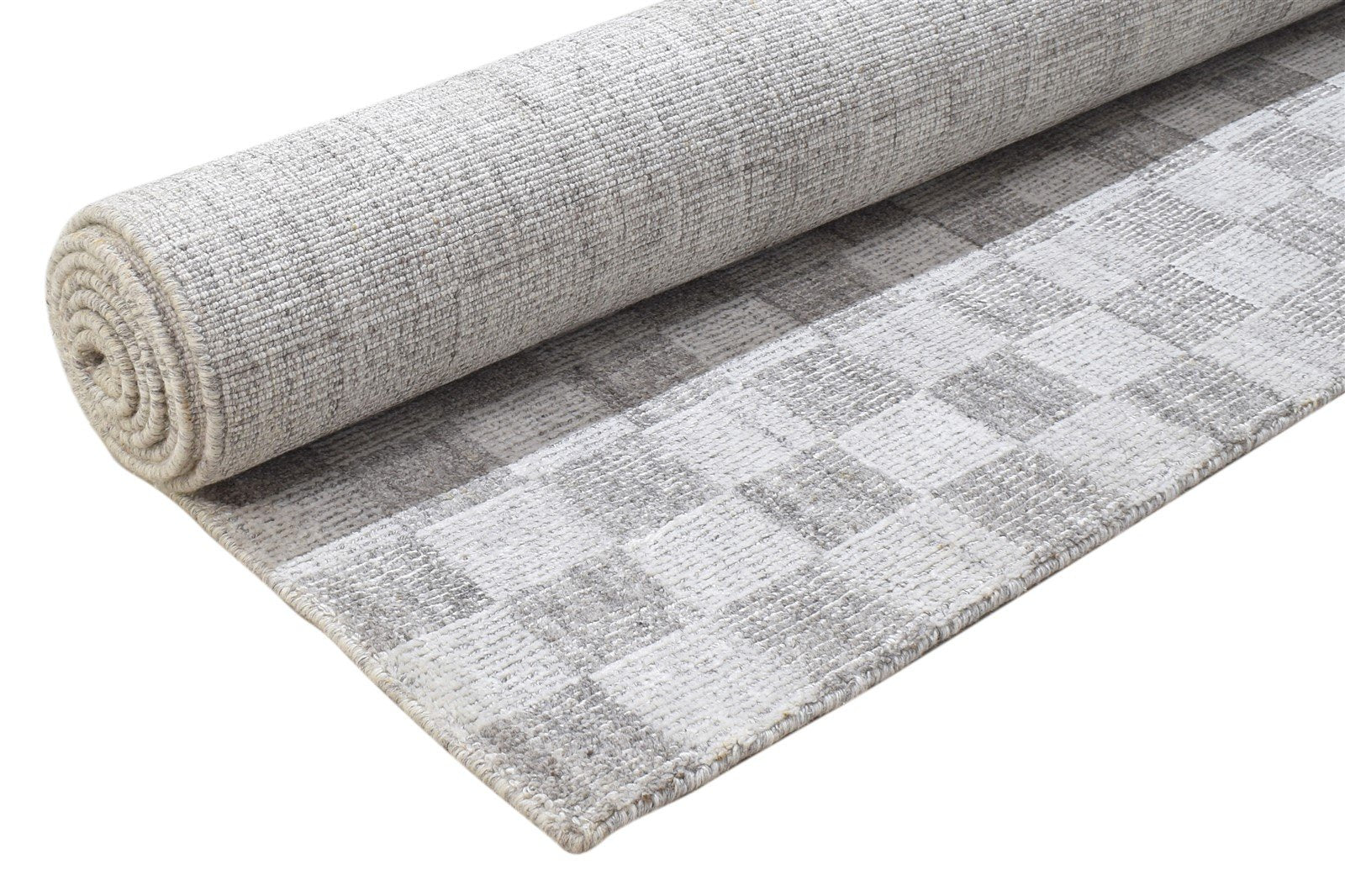 Grey Wool / Silk Rug 5X8 Modern Handloom Scandinavian Geometric Room Size 7864225759381