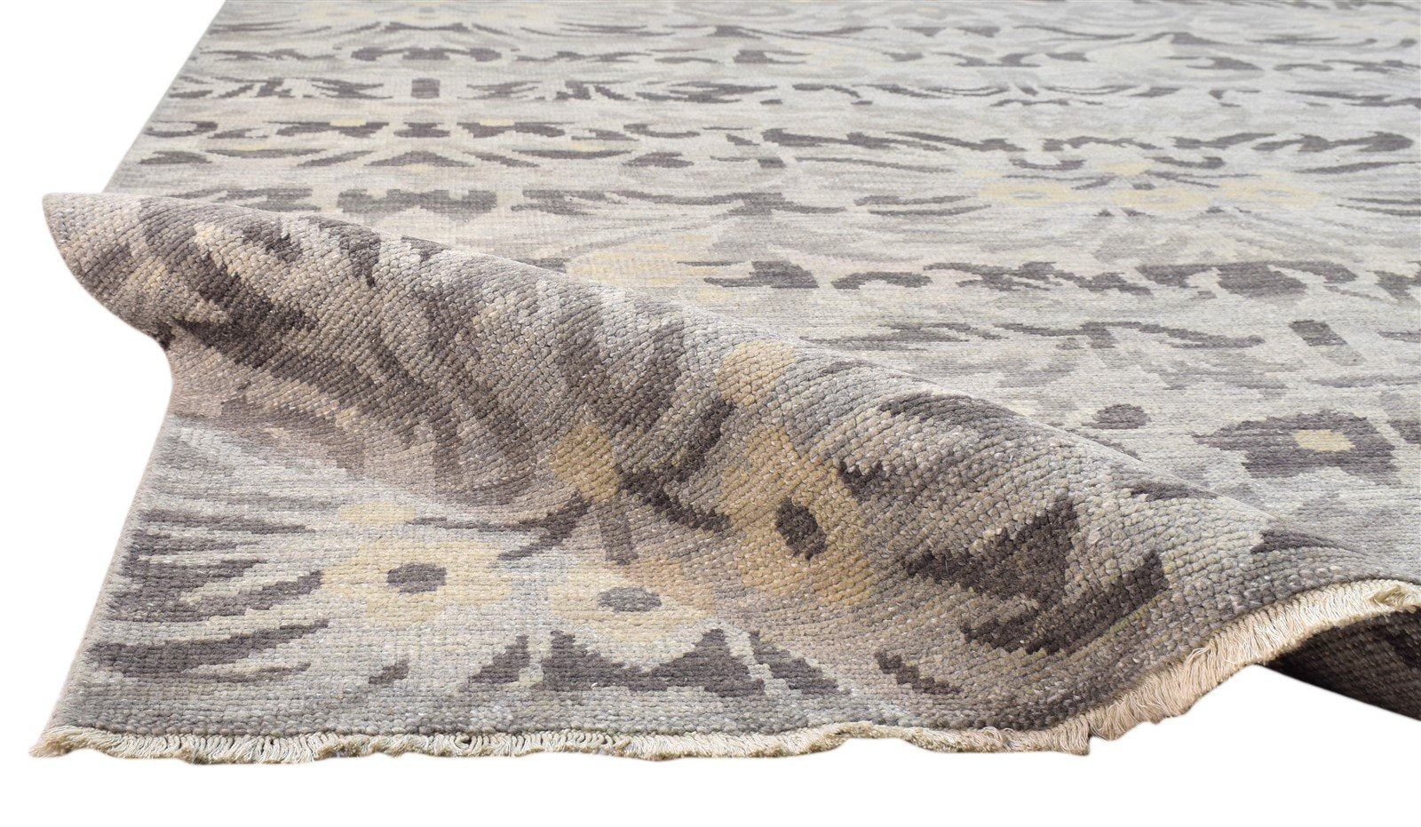 Grey Wool Silk Rug 6' X 9' Modern Hand Knotted Indian Floral Room Size Carpet 7864081711253