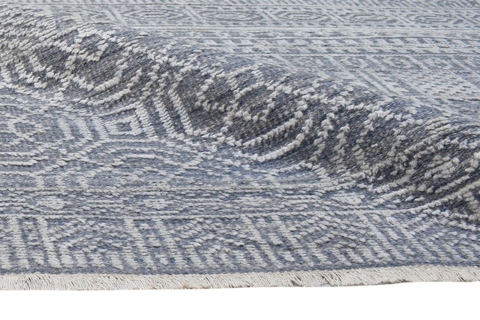 Grey Wool Silk Rug 6X9 Modern Hand Knotted Scandinavian Trellis Room Size 7864088232085