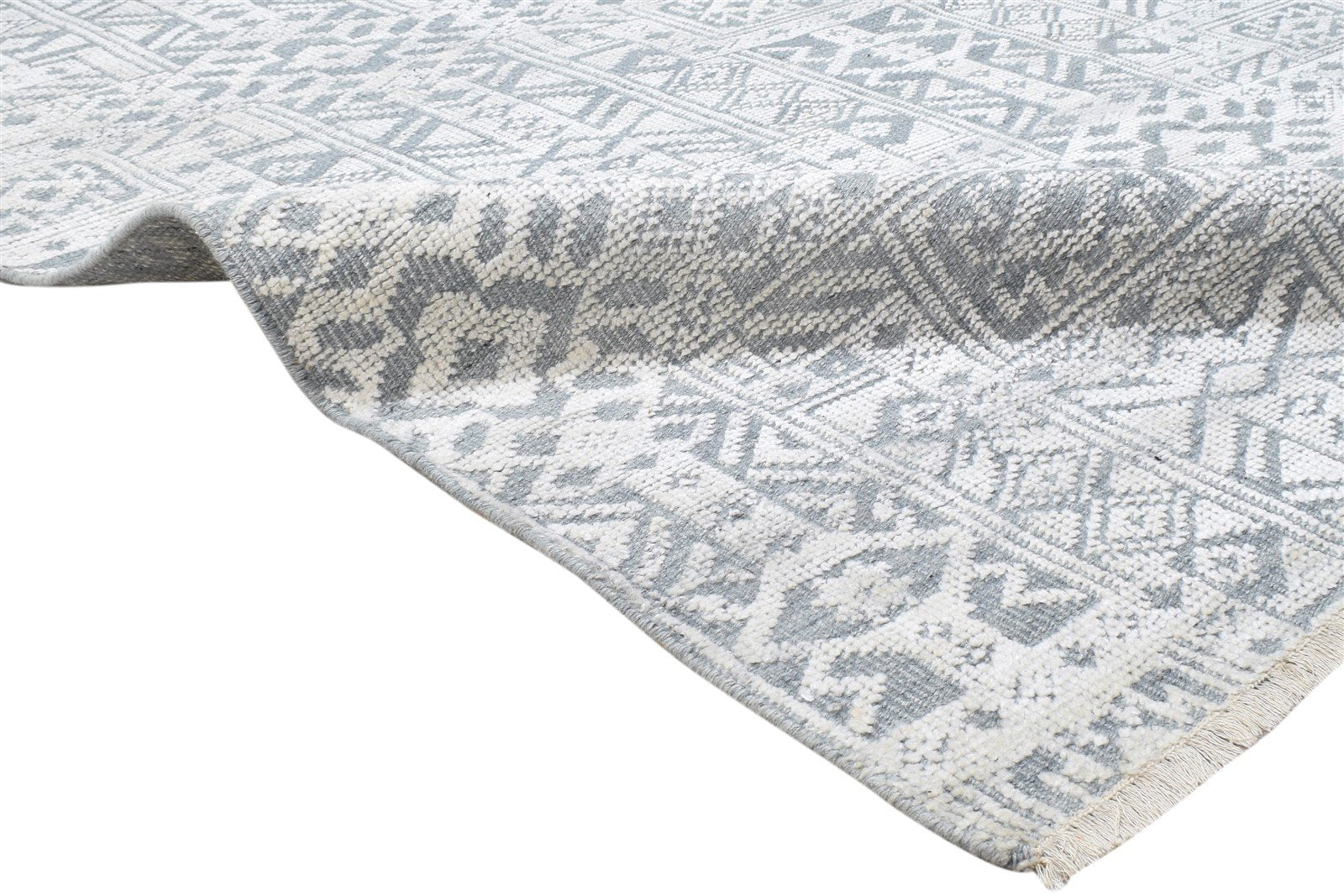 Grey Wool Silk Rug 6X9 Modern Hand Knotted Scandinavian Trellis Room Size 7864088428693