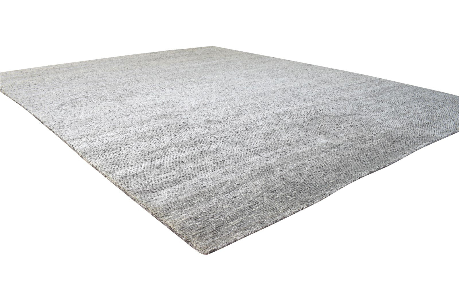 Grey Wool / Silk Rug 8X10 Modern Hand Knotted Scandinavian Solid Large Carpet 7864576999573