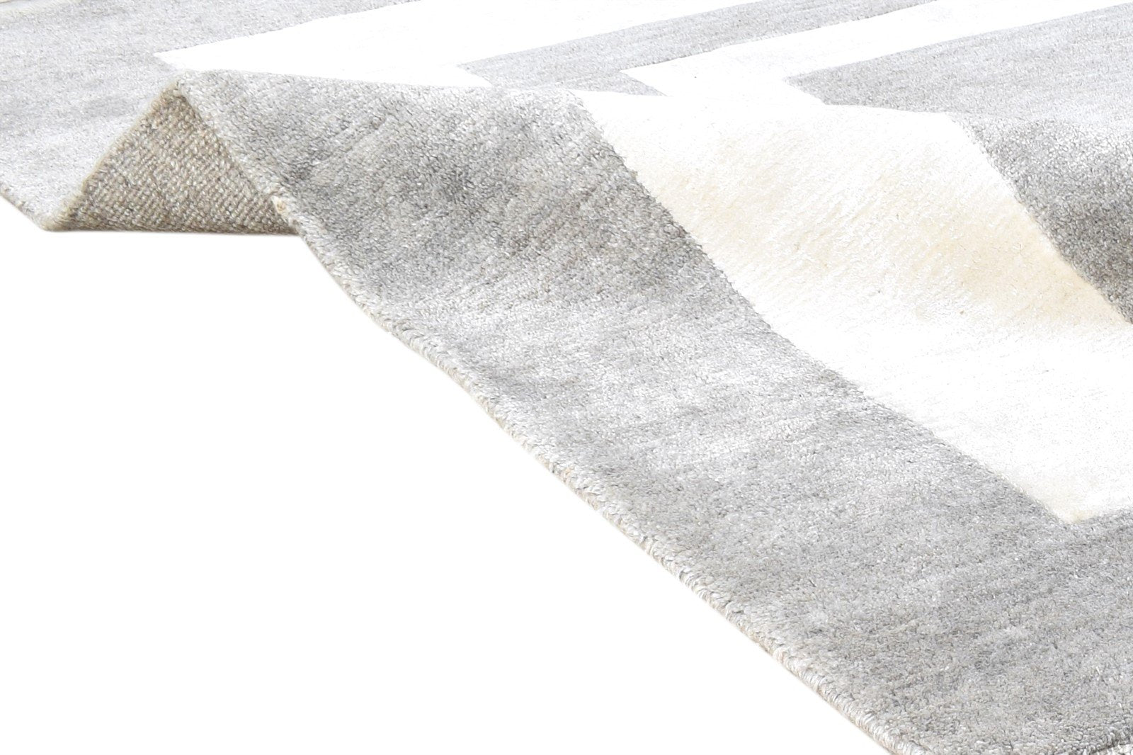 Grey Wool / Silk Rug 8X4 Modern Hand Knotted Scandinavian Bordered Large Carpet 7864572117141